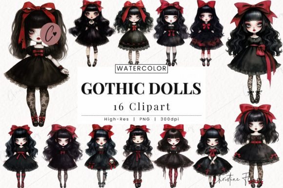 Download Watercolor Halloween Gothic Doll Clipart - Gothic doll Collection