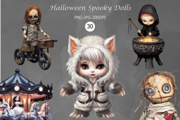 Download Watercolor Halloween Spooky Doll Clipart - Spooky doll Collection
