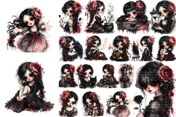 Download Watercolor Gothic Doll Clipart Bundle - Gothic doll Collection